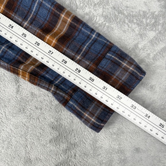 Pendleton Men's Flannel Medium Blue Brown Plaid Button Down Shirt - Picture 13 of 16
